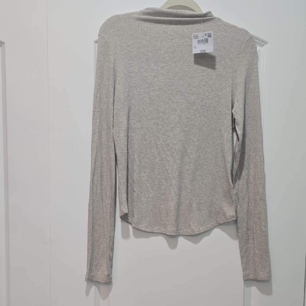 American Eagle Oatmeal Heather Gray Long Sleeve Women's Top Soft And Sexy Rib